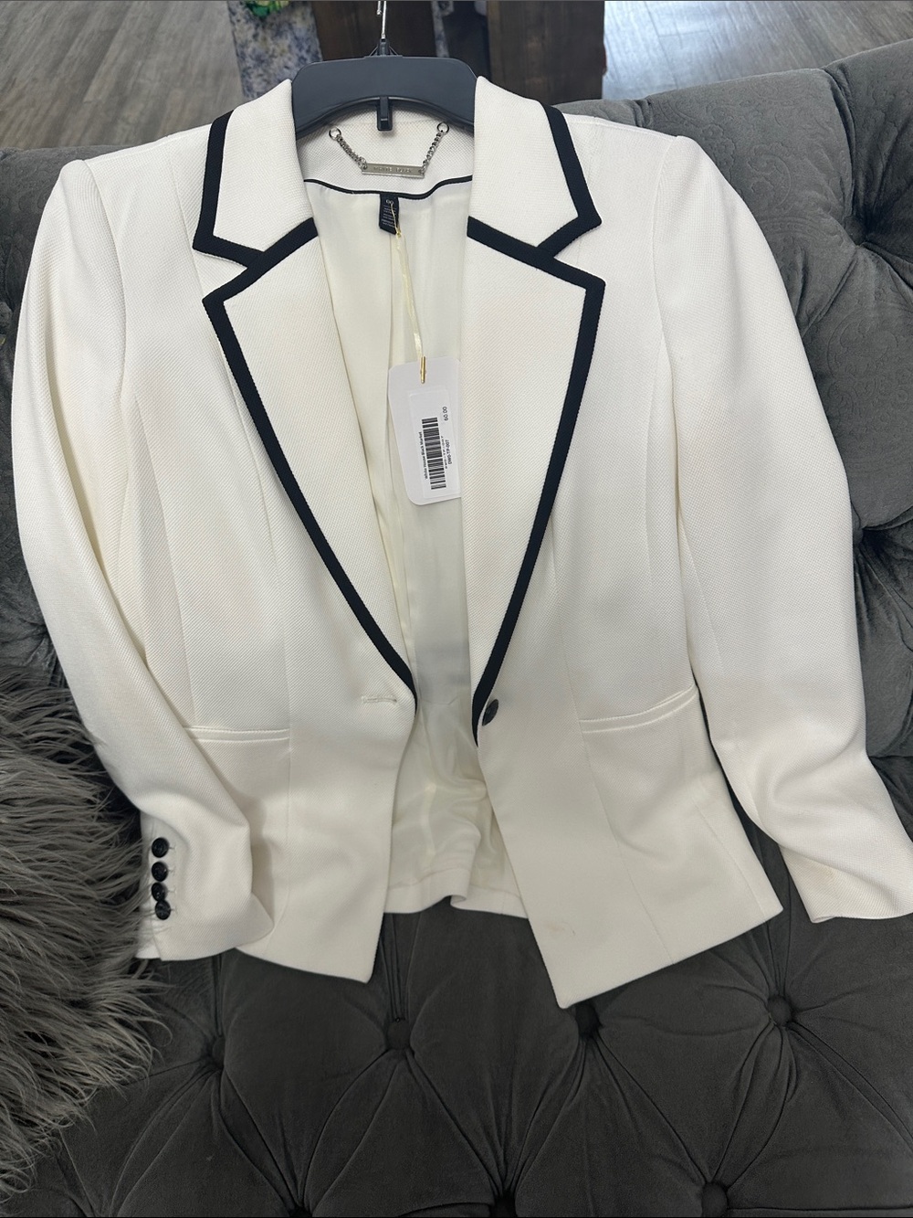 White House Black Market White Blazer with Black Trim - Tailored Notch Lapel